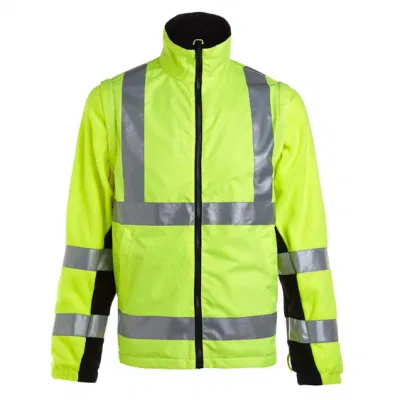 Jaquetas refletivas de alta visibilidade à prova d'água roupas de segurança rodoviária 2 em 1 jaqueta de trabalho com mangas removíveis
