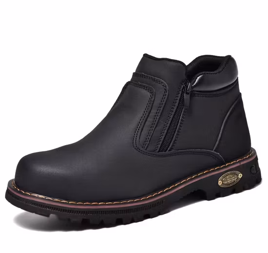 Sapatos de segurança leves em couro Nubuck genuíno à prova de água preta com sola de borracha e Kevlar